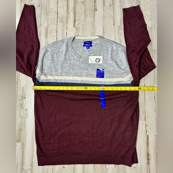 Apt 9 Seriously Soft Merino Wool Blend Sweater Mens XL Burgundy Colorblock NWT - Picture 5 of 13